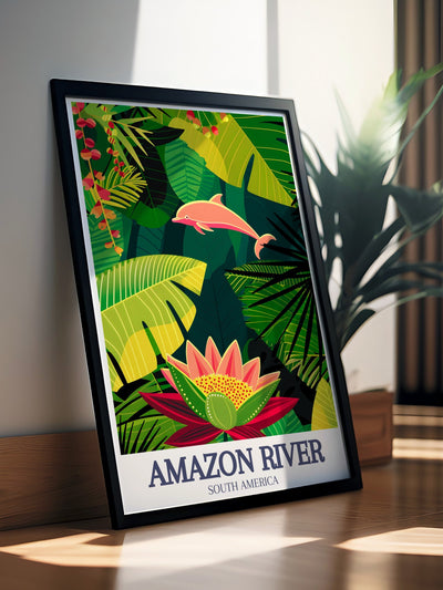 Amazon River Art - Victoria Regia water lily and Amazon river dolphin Home Decor - Brazil Living Room Decor