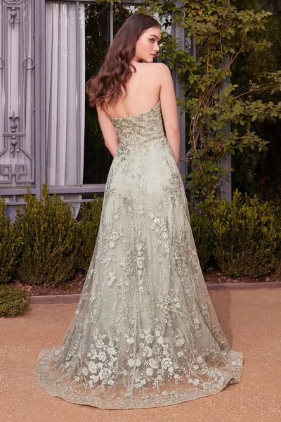 Sage Green Strapless Floral Embroidered A-Line Gown – Elegant Prom & Garden Formal Dress