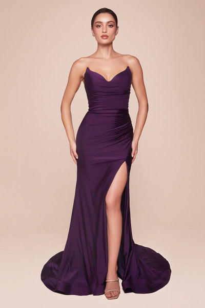 STRAPLESS STRETCH SATIN FITTED GOWN CDCD791